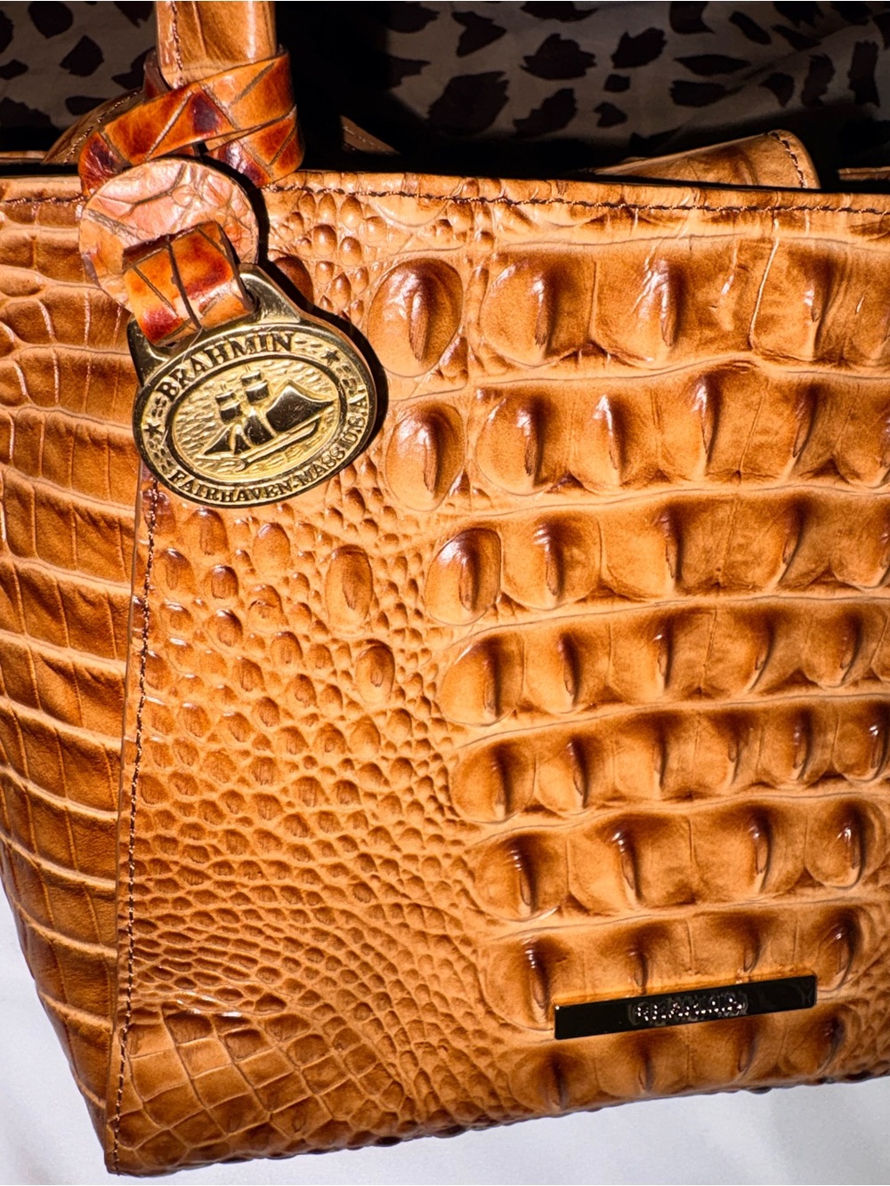 Brahmin Mona Croc-Embossed in Cognac Convertible Crossbody Bag BNEW - Picture 10 of 12